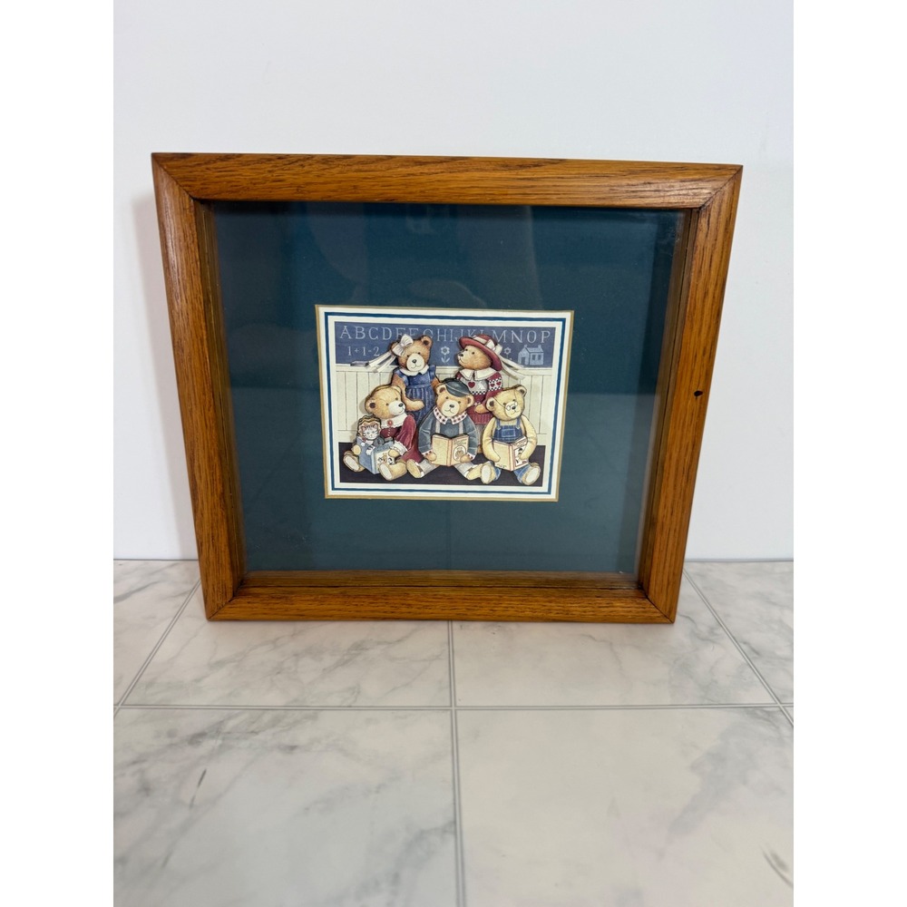 Vintage 1989 Paul & Almeda Pothier 3D Paper Tole Teddy Bear Shadow Box Wall Art